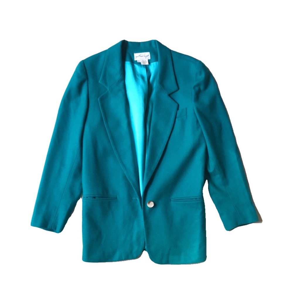 Jonathan Logan Vintage Teal Oversized Blazer in 100% Wool - 6